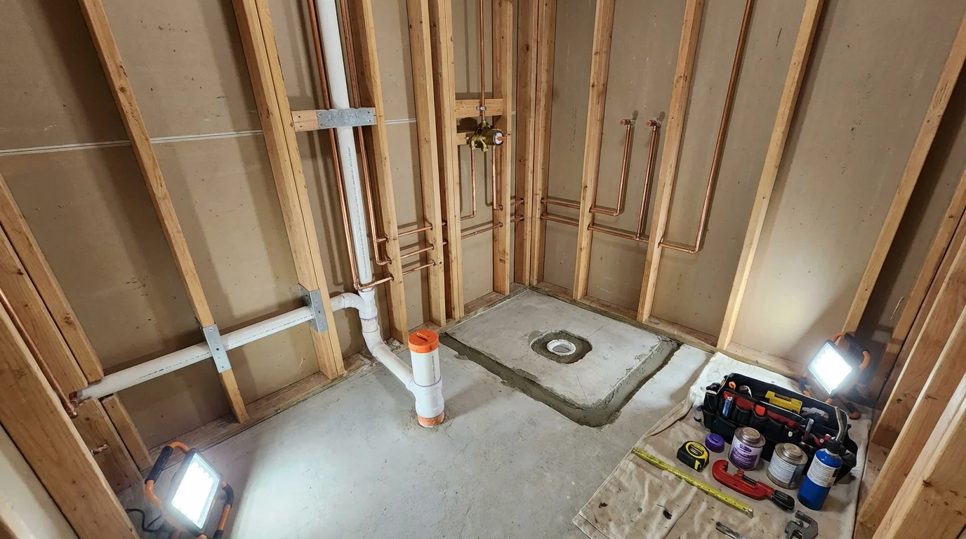 Bathroom rough-in plumbing during remodel by Johns Plumbing LLC in Gilbert